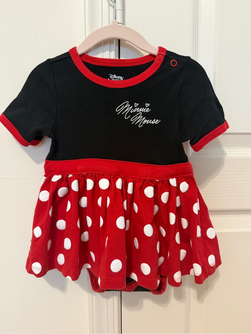 Disney Minnie Mouse Black Top with Red & White Polka Dot Skirt Dress